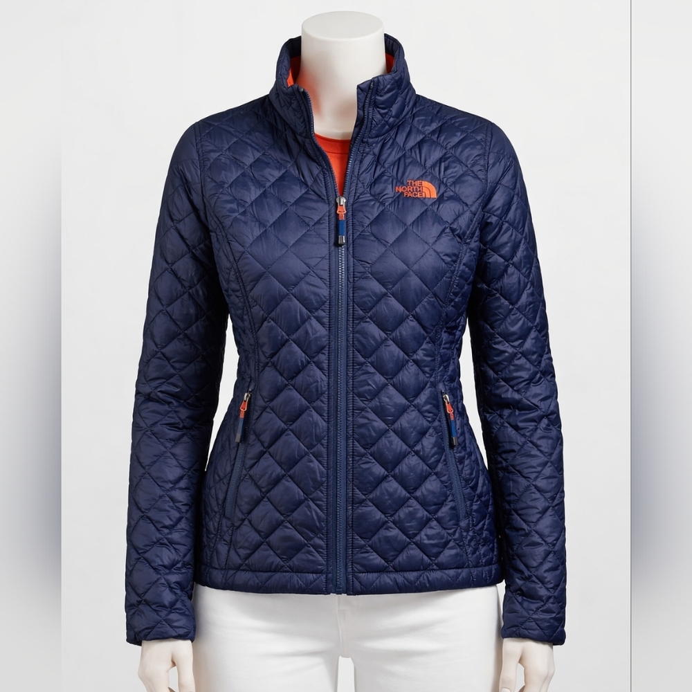 The North Face Women's Thermoball Navy Quilted Jacket with Orange Accents
